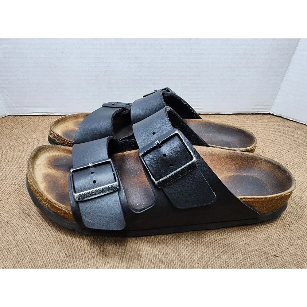 Birkenstock Arizona Size 38 US 7.5 to 7 Leather Slide Sandals Beach Black Summer